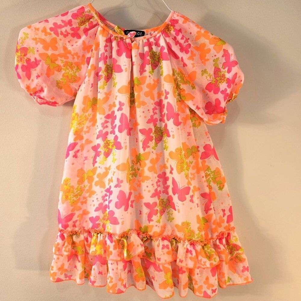 George Girls Dress Size 7-8 Butterfly Chiffon Fabric Ruffled Flare